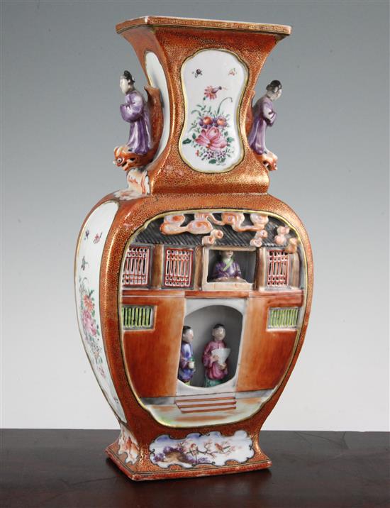 An unusual Chinese famille rose figural vase, Qianlong period, 36.7cm.